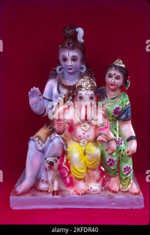 Idol von Shiva-Parvati-Ganesh, Indien Stockfoto