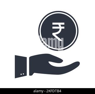 Hand Rupie Münze Silhouette Icon Business Investment Financial Banking Illustration Stock Vektor