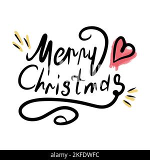 Frohe Weihnachten, Schriftzug in Schwarz. Designvorlage für Einladungen, Postkarten, Kleidung. Isolierter Hintergrund. Vektor Stock Vektor