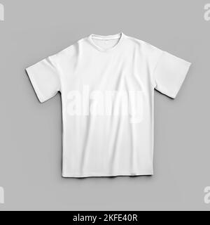 Modell eines weißen übergroßen T-Shirts mit Rundhalsausschnitt, mit Falten, Platz für Design, Muster, Druck, Vorderansicht. Vorlage von modischer Freizeitkleidung Stockfoto
