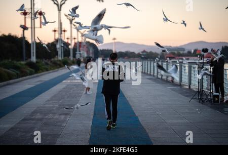 Kunming, Chinas Provinz Yunnan. 17.. November 2022. Die Menschen genießen es am Ufer des Dianchi-Sees in Kunming, südwestlich der Provinz Yunnan, 17. November 2022. Quelle: Wang Guansen/Xinhua/Alamy Live News Stockfoto