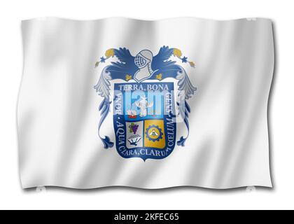 Aguascalientes Staatsflagge, Mexiko winkende Bannersammlung. 3D Abbildung Stockfoto