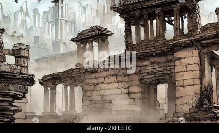 Ancient City Drawing, Illustration, Architektur. Stockfoto