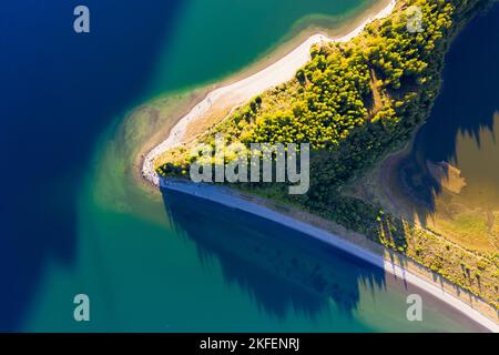Lagoa do Fogo, Luftblick auf den Strand. Azoren Stockfoto