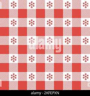 Kariertes Weihnachtsmuster mit Schneeflocken. Nahtloser roter Gingham-Hintergrund. Skandinavischer Winter vor vichy-Kulisse. Vector Urlaubsdruck Stock Vektor