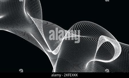 Abstrakte mir schwarz-weiße Farbwelle isoliert auf dem schwarzen Hintergrund. 3D Rendern Stockfoto