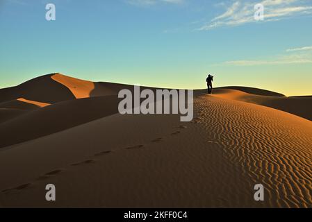 Eine Reise mit Beduinen und Kamelen durch die Sahara Marokkos Stockfoto