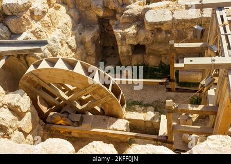 Ein horizontales Bild der Ausgrabungen der Ruine in Jerash, Nordjordanien Stockfoto