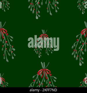 Mistel und Beeren Weihnachtsdekoration nahtloses Muster Stockfoto