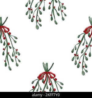 Mistel und Beeren Weihnachtsdekoration nahtloses Muster Stockfoto