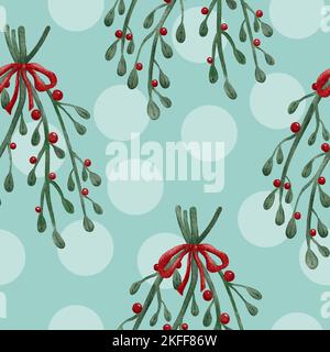 Mistel und Beeren Weihnachtsdekoration nahtloses Muster Stockfoto