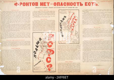 Keine Fronten - Aber Gefahr Es Gibt, 1921-12-27. [Herausgeber: Izd. Glavpolitprosveta; Ort: Moskau] Zusatztitel(e): Frontov net - opasnost' est' Stockfoto