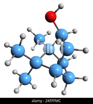 3D Bild der Borneol-Skelettformel - molekularchemische Struktur der bikyclischen organischen Verbindung isoliert auf weißem Hintergrund Stockfoto