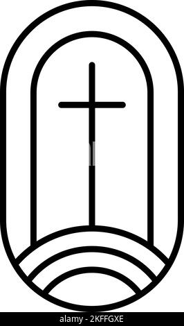 Religion Linie Kreuz Vektor Logo Kirche Symbol Illustration isoliert. Jesus Christus auf Golgatha ist das zentrale christentum. Gott Vergebung für die Menschen Stock Vektor