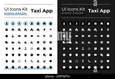 Taxi Service Glyphe ui-Symbole für dunklen, hellen Modus eingestellt Stock Vektor
