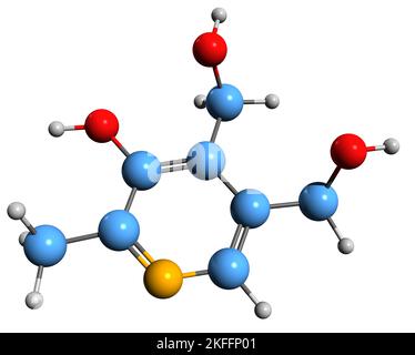 3D Bild der Skelettformel von Pyridoxin - molekularchemische Struktur von Vitamin B6 auf weißem Hintergrund isoliert Stockfoto