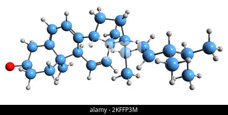 3D Abbildung der Skelettformel von Vitamin D - molekularchemische Struktur von fettlöslichen Secosteroiden, isoliert auf weißem Hintergrund Stockfoto