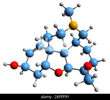 3D Bild der Galantamin-Skelettformel - molekulare chemische Struktur des phytochemischen Alkaloids auf weißem Hintergrund isoliert Stockfoto