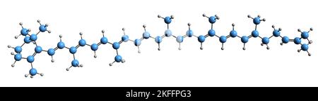 3D Bild der Skelettformel von Gamma-Carotin - molekularchemische Struktur des Carotinoiden auf weißem Hintergrund isoliert Stockfoto
