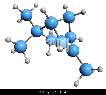 3D Bild der Fenchen-Skelettformel - molekularchemische Struktur von bikyclischen Terpenen isoliert auf weißem Hintergrund Stockfoto