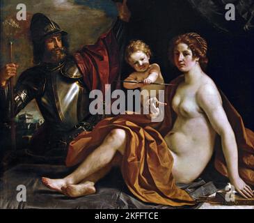 Venus, Mars und Amor 1633 von Guercino (Giovanni Francesco Barbieri) (1591-1666) / Italienisch Italien, Stockfoto