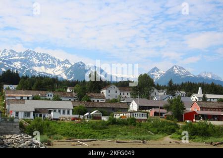 Blick auf die kleine Stadt Haines, Alaska, USA Stockfoto