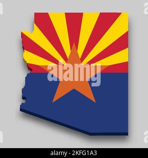 3D isometrische Karte von Arizona ist ein Bundesstaat der Vereinigten Staaten mit Nationalflagge Stock Vektor