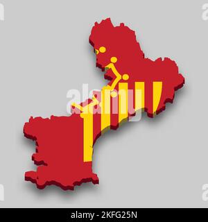 3D isometrische Karte von Languedoc-Roussillon ist eine Region Frankreichs mit Nationalflagge Stock Vektor