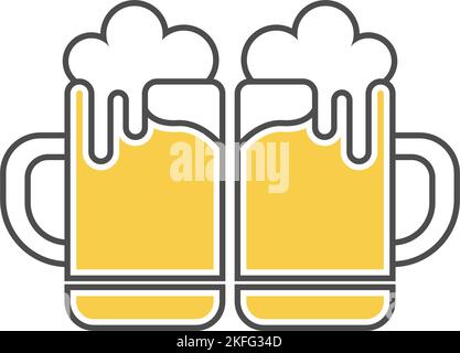 Die zwei Tassen Bier isoliert auf weißem Hintergrund. Stock Vektor
