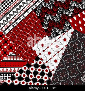 Rotes Patchwork-Design mit geometrischen Motiven Stock Vektor