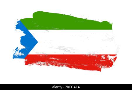 Stroke Pinsel gemalt verzweifelte Flagge der Äquatorialguinea auf weißem Hintergrund Stockfoto