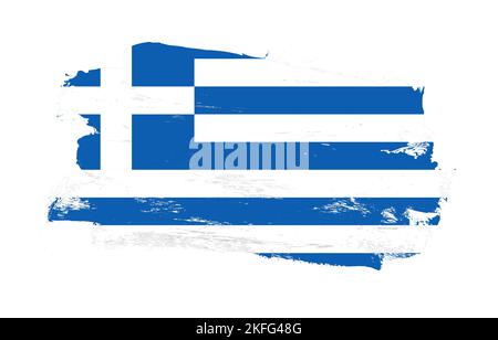 Stroke Pinsel gemalt verzweifelte Flagge von griechenland auf weißem Hintergrund Stockfoto