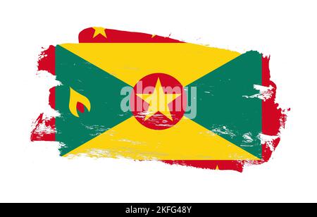 Stroke Pinsel gemalt verzweifelte Flagge von grenada auf weißem Hintergrund Stockfoto