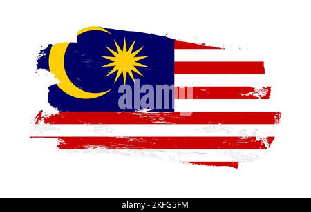 Pinselstrich gemalt verzweifelte Flagge von malaysia auf weißem Hintergrund Stockfoto