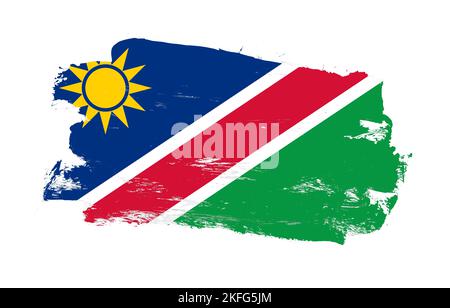 Stroke Pinsel gemalt verzweifelte Flagge von namibia auf weißem Hintergrund Stockfoto