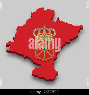 3D isometrische Karte von Navarra ist eine Region Spaniens mit Nationalflagge Stock Vektor