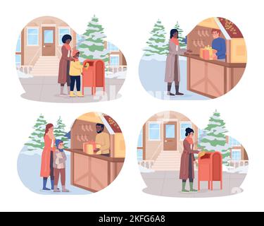 Weihnachten Vorbereitung 2D Vektor isolierte Illustrationen Set Stock Vektor