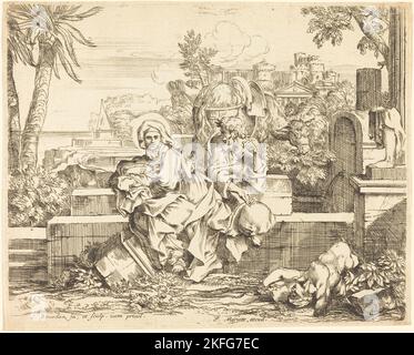 Rest auf der Flucht nach Ägypten, c. 1650. Stockfoto