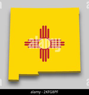 3D isometrische Karte von New Mexico ist ein Bundesstaat der Vereinigten Staaten mit Nationalflagge Stock Vektor