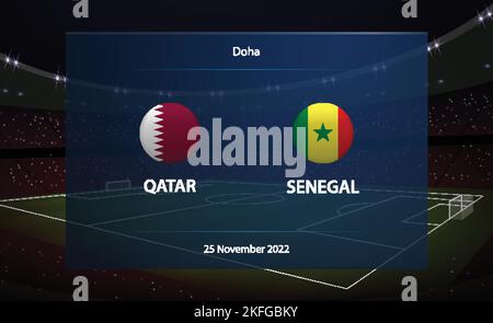 Katar und Senegal. Fußball-Anzeigetafel Broadcast Grafik Fußball Vorlage Stock Vektor