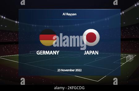 Deutschland vs. Japan. Fußball-Anzeigetafel Broadcast Grafik Fußball Vorlage Stock Vektor