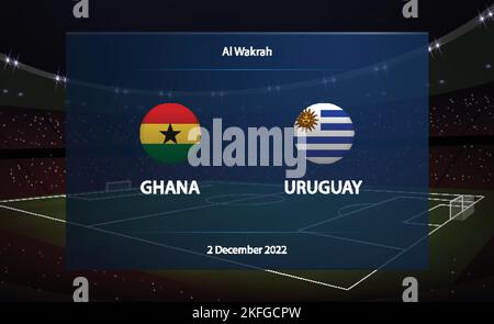 Ghana vs Uruguay. Fußball-Anzeigetafel Broadcast Grafik Fußball Vorlage Stock Vektor