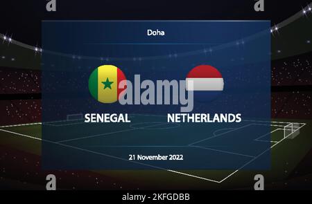 Senegal vs Niederlande. Fußball-Anzeigetafel Broadcast Grafik Fußball Vorlage Stock Vektor