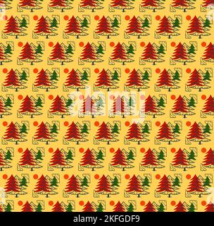 Seamles-Muster mit Tannenbäumen, gelber Hintergrund, Weihnachten, Vektor-Cliparts Stock Vektor
