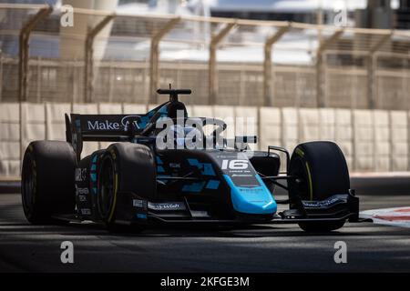 16 NISSANY Roy (isr), DAMS, Dallara F2, Aktion während der 14. Runde der FIA Formel 2 Meisterschaft 2022, vom 18. Bis 20. November 2022 auf dem pas Marina Circuit, in Yas Island, Abu Dhabi - Foto: Sebastian Rozendaal/DPPI/LiveMedia Stockfoto
