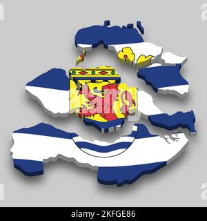 3D isometrische Karte von Zeeland ist eine Region der Niederlande mit Nationalflagge Stock Vektor