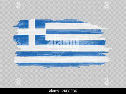 Aquarell Malerei Flagge von Griechenland. Handzeichnen Pinselstrich Stock Vektor