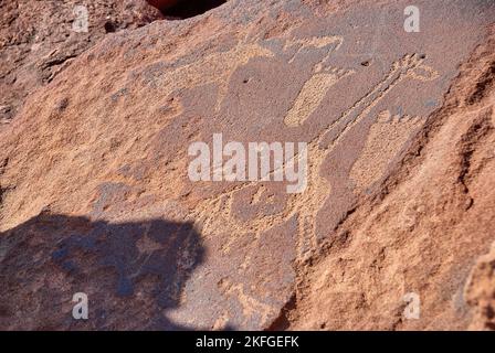 Twyfelfontein, Namibia - 07 16 2013: Felsgravuren sind ein UNESCO-Weltkulturerbe im Norden Namibias Stockfoto