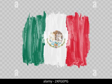 Aquarell Malerei Flagge von Mexiko. Handzeichnen Pinselstrich Stock Vektor