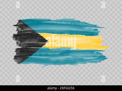 Aquarell Malerei Flagge der Bahamas. Handzeichnen Pinselstrich Stock Vektor